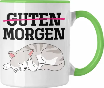 Produktbild von Trendation - Guten Morgen Tassen Tasse Becher Kaffeetasse Katzen Lustig Spruch Geschenk Frauen Männer (Grün)