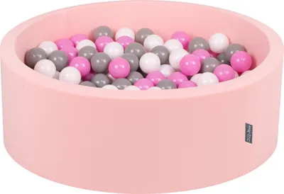 Produktbild von KiddyMoon bällebad 90x30cm/300 bälle ∅ 7cm bällepool mit bunten bällen für babys kinder rund, hellpink:grau/weiß/pink