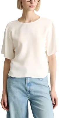 Produktbild von Marc OߴPolo Denim Damen Kurzarmbluse mit Rundhalsausschnitt Relaxed Fit, Weiß (S