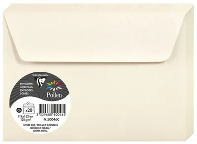 Zdjęcie produktu dla Koperty Clairefontaine C6 Pollen 120 g, perłowo-kość słoniowa, 20 sztuk