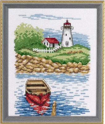 Obrázek produktu pro Permin sada pro vyšívání křížem "Lighthouse & dinghy", 17x21cm, 92-9418