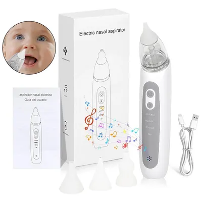 Produktbild von Nasensauger Baby Elektrisch, Nasensauger Staubsauger mit 3 Saugstufe & 3 Silikon Tipps, Mit Licht Und Musikfunktion, Anti Reflux Nasensekretsauger