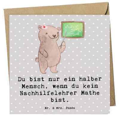 Produktbild von Mr. & Mrs. Panda Grußkarte Nachhilfelehrer Mathe Herz - Grau Pastell - Geschenk, anlasskarte, Witzig, faltkarte, doppelkarte, Nachhilfe, Klappkarte, Lustig, Mathematik