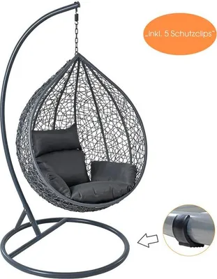 Produktbild von Polyrattan Hängesessel Hängekorb mit Gestell Rattan Hängestuhl Sessel Anthrazit