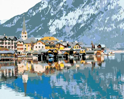 Obrázok produktu pre Zuty - Maľovanie podľa čísel - HALLSTATT V ALPÁCH, 40x50 cm, vypnuté plátno na rám
