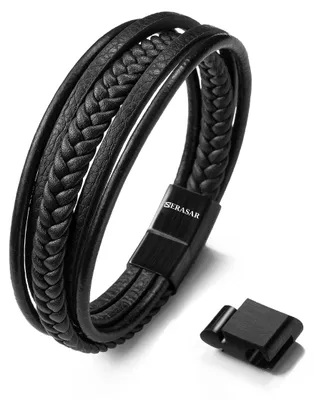 Immagine prodotto di Bracciale da uomo in pelle intrecciata con chiusura in acciaio inossidabile