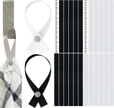Productafbeelding van Hangers voor textiel - 24 stuks - 180 x 12 mm lussen - Wit en zwart - Pinsluiting - Ophanglussen voor theedoek