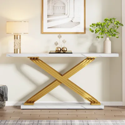 Produktbild von LITTLE TREE Moderner Konsolentisch, 140 cm, Kunstmarmor  Eingangstisch, schmaler Sofatisch für Wohnzimmer, Schlafzimmer, Eingangshalle, Flur, Gold