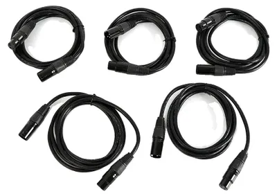 Zdjęcie produktu dla Kabel mikrofonowy XLR, konstrukcja z PVC i miedzi, zestaw 5 sztuk, czarny