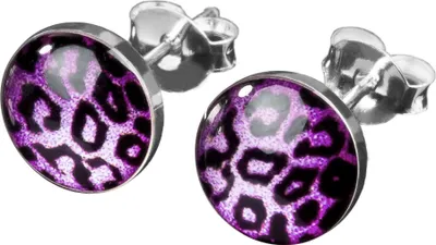 Produktbild von viva-adorno 1 Paar Damen Ohrstecker Ohrringe rund Edelstahl Schwarz Leo Leopard Z299,lila