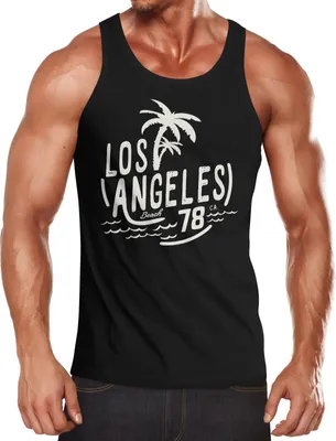 Produktbild von Herren T-Shirt Los Angeles Beach Palmen Surf Print Slim Fit Neverless® schwarz M