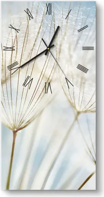 Produktbild von DEQORI Glasuhr 30x60 cm Römisch 'Löwenzahnsamen nah' Wanduhr Glas Uhr Design leise