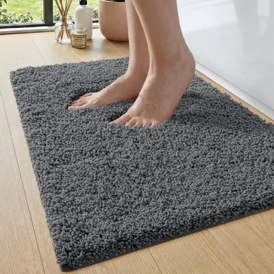 Immagine prodotto di Tappeto da bagno, 40 x 60 cm, antiscivolo, assorbente, extra spesso, lavabile, grigio