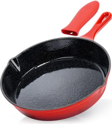 Produktbild von Vilde | Tiefe Pfanne - 25 cm - Granitbeschichtung - Induktion/Gas - Rot - Antihaftbeschichtung - mit Silikonaufsatz - CAST ENAMEL