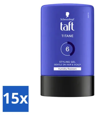 Imagen del producto de 15 unidades de gel moldeador Taft Men Power Titane, fijación fuerte, 300 ml cada uno. Paquete económico