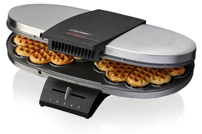 Produktbild von Cloer 1329 Doppelwaffeleisen für 2 Herzwaffeln mit 15,5 cm Durchmesser, Waffeleisen mit Antihaftbeschichtung, Edelstahlgehäuse, stufenlosem
