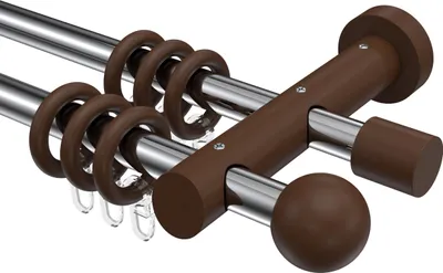 Produktbild von Interdeco Gardinenstange / Vorhangstange Chrom / Nussbaum lackiert, Typ Talena Luina (Kugel), 20 mm Ø 2-läufig, 440 cm