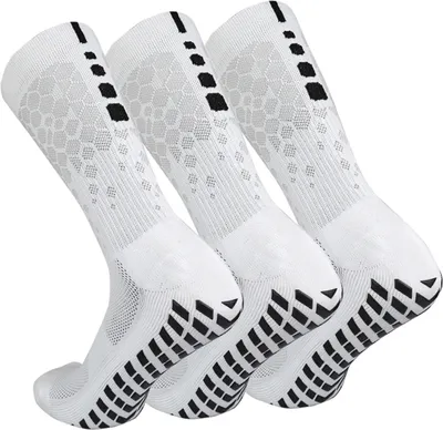 Produktbild von Fußball Socken 3 paar Fußballsocken Unisex Socken | Anti-Rutsch-Design | Universal EU 38-45 | Stutzen Fussball Herren Frauen Kinder, Tape Design Sportsocken Männer (Weiss)