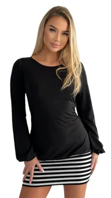 Produktbild von 5-78 Mississhop Damen Minikleid Kleid Langarmkleid Tunika Langarmshirt mit Streifen Schwarz XL