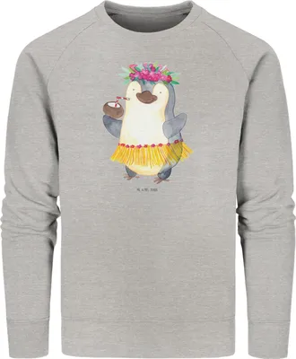 Produktbild von Mr. & Mrs. Panda Baumwoll Pullover Pinguin Kokosnuss Größe XL - Heather Grey - Geschenk, Urlaub, Aloha, Hawaii, Sweater, Pulli, Erholt, Bio, Sweatshirt