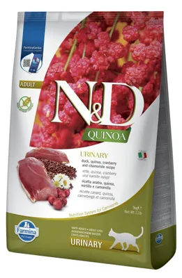 Obrázek produktu pro Farmina Pet Food N&D CAT QUINOA URINARY DUCK 5 KG, Dospělý jedinec, Kachna, 5 kg, Bez obilovin, Bez dochucovadel, Včetně antioxidantů