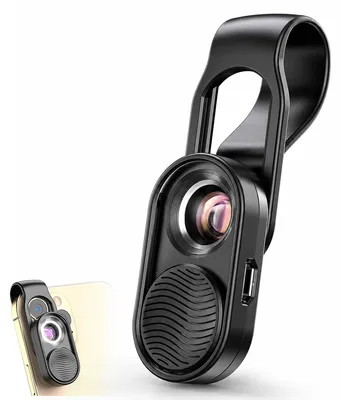 Produktbild von Handy Mikroskop 100x, Makro Objektiv mit LED Licht für Smartphone, Mini Mikroskop Linse mit Clip für iPhone und Android, USB aufladbar