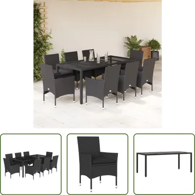 Produktbild von The Living Store 9-tlg. Garten-Essgruppe mit Kissen Schwarz Poly Rattan und Glas