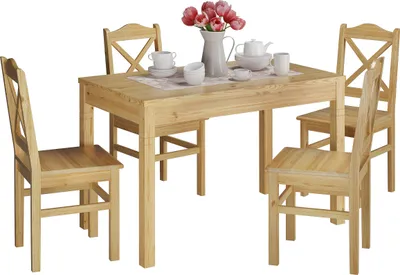 Produktbild von Rustikale Tischgruppe Esstisch und 4 Stühle Kiefer Massivholz 90.70-51 B-Set 20