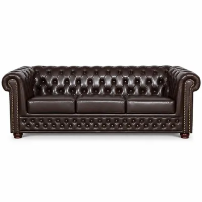 Produktbild von MOEBELHAUS Sofa CHESTERFIELD 3-Sitzer Kunstleder Braun Vintage Design mit Nietenbesatz Rautenmuster Couch Wohnzimmer