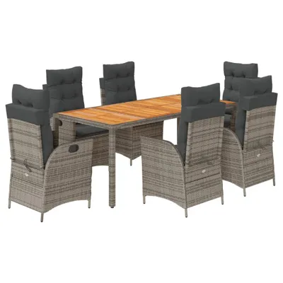 Produktbild von 7-tlg. Garten-Essgruppe mit Kissen Grau Poly Rattan