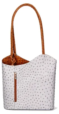 Image de Sac à dos pour femmes, en cuir autruche, convertible, avec poignées, fabriqué en Italie, cadeau de luxe