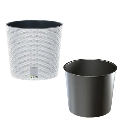 Obrázek produktu pro Květináč Ratan vzhled Bílý Kulatý v. 19 cm kapacita 4,75 L Komolý Kužel plast