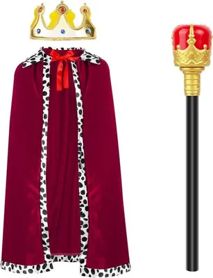 Obrázek produktu pro Doplňky pro král kostým - 3 kusy - černá plášť, koruna a jezdička - ideální pro karneval a Halloween - Homevero
