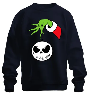 Produktbild von Jack Skellington Grinch Hand Weihnachtskugel Skelett Gothic Sweatshirt Pullover, Navy, M