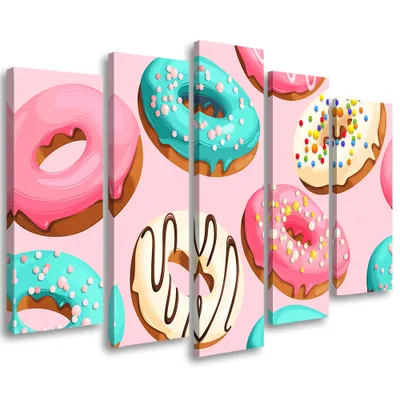 Produktbild von 5-teiliges leinwandbild donuts torten 200x100 cm Feeby rosa wandbild bereit zum aufhängen