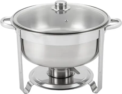 Immagine prodotto di Contenitore riscaldante rotondo per buffet - 8,5 litri - acciaio inossidabile - coperchio in vetro - sistema a doppio contenitore - colore argento