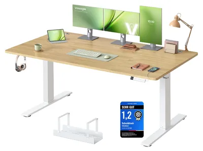 Produktbild von VASAGLE Höhenverstellbarer Schreibtisch, 180 x 80 cm, USB-C-Anschluss – Goldeichenfarben