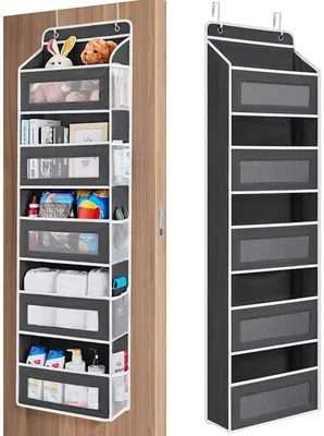 Obrázek produktu pro Organizér na dveře s 5 velkými přihrádkami – 5patrový závěsný organizér na dveře – odolný proti pádu – úložný prostor za dveřmi do ložnice, koupelny, spíže, dětského pokoje (černý)