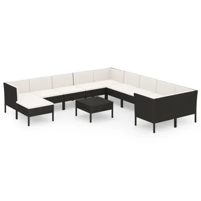 Immagine prodotto di set 12 pezzi da giardino con cuscini in poly rattan nero