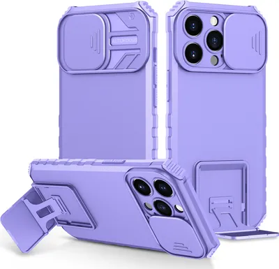 Image de Étui pour iPhone 14 Pro étui de protection militaire double couche avec béquille et protection coulissante de l'appareil photo Violet