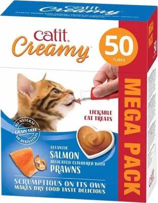 Imagen del producto de Catit Creamy, sabor salmón y gambas, paquete de 50 unidades