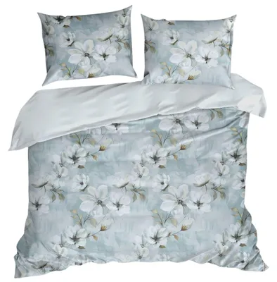 Produktbild von EUROFIRANY | Bettwäsche - Bettgarnitur - 220x200 cm - weiß blau - Bettbezug Set - 100% Baumwolle - geblümt