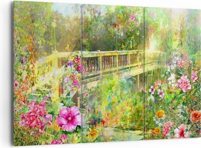 Produktbild von Bild auf Leinwand - Leinwandbild - Brücke Park Blume Frühling - 165x110cm - Wand Bild - Wanddeko - Leinwanddruck - Bilder - Kunstdruck - Wanddekoration - Leinwand bilder - Wandkunst - CE165x110-2906