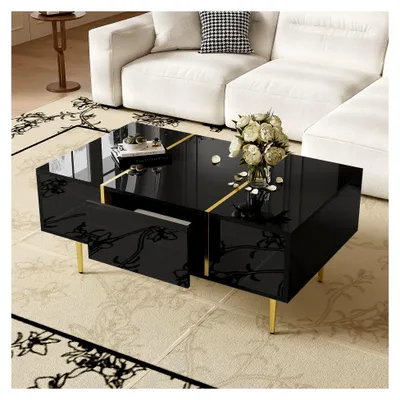 Produktbild von Moderner Couchtisch in Schwarz mit Hochglanz und zwei Schubladen