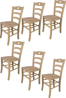 Produktbild von t m c s Tommychairs - 6er Set Stühle SAVOIE für Küche und Esszimmer, robuste Struktur aus poliertem Buchenholz, unbehandelt und 100% natürlich, Sitzfläche aus poliertem Holz