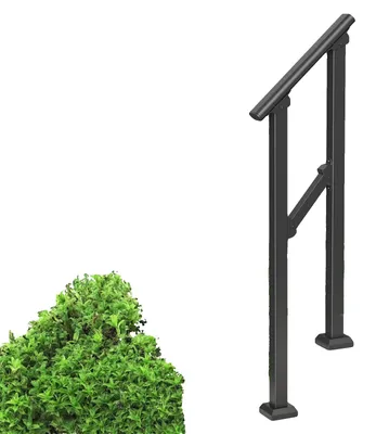 Image de Mains courantes VEVOR pour escaliers extérieurs, kit main courante escalier 1-2 marches, rampe de transition en acier carbone avec kit de montage, rampe d'escalier pour personnes âgées, marches en béton & véranda & deck