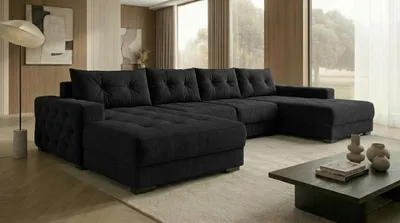 Produktbild von Ecksofa MODENA 362x170 cm mit Schlaffunktion, Bonellfederkern und Bettkasten, Farbe: Schwarz
