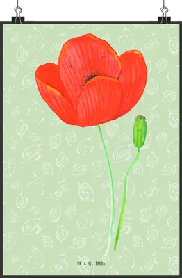 Produktbild von Mr. & Mrs. Panda Bild Blume Mohnblume DIN A1 - Blattgrün - Geschenk, Respekt, Plakat, Religion, wanddeko, Garten, Mohn, Design Poster, Selbstliebe, drucke, Wanddekoration