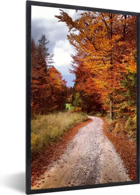 Produktbild von MuchoWow® Gerahmtes Poster Herbst - Herbstblätter - Weg - Wald 60x90 cm - Poster mit Schwarzem Bilderrahmen Wandposter Rahmen Foto Bilder - Kunst