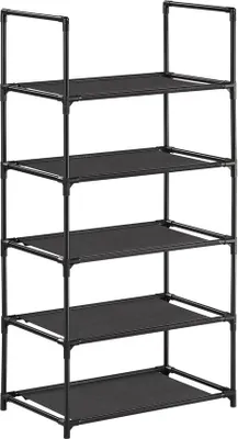 Produktbild von Famanu Schuhregal 5 Etagen, schmaler Metall-Schuhschrank mit Vliesstoff-Regalen 28x45x89 cm – schwarz